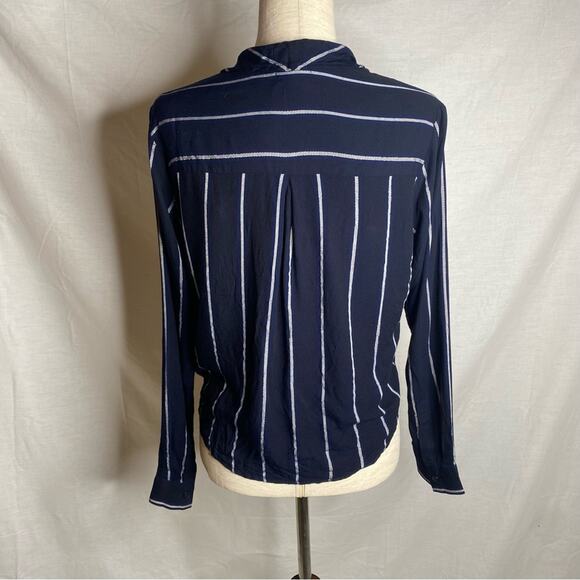 RAILS ANTHROPOLOGY Ava Livorno Navy Metallic Stripe Tie Front Top Sz medium - Picture 6 of 10